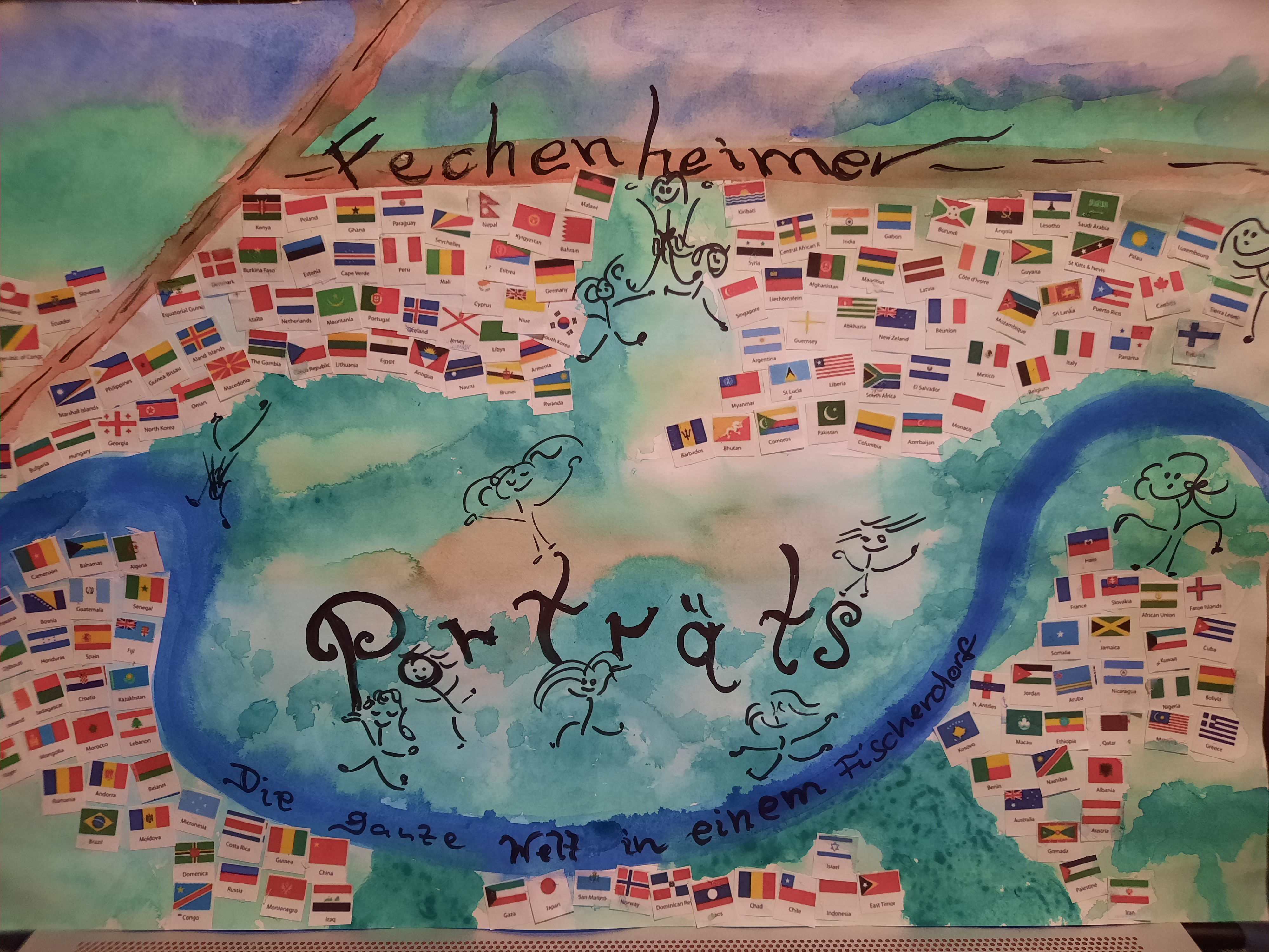 Fechenheimer Porträts Projektbild - Weltkarte mit Länderflaggen